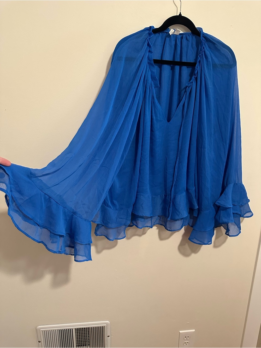 Flowy Cobalt Blue Sheer Ruffle Blouse from CATO - plus size 18/20